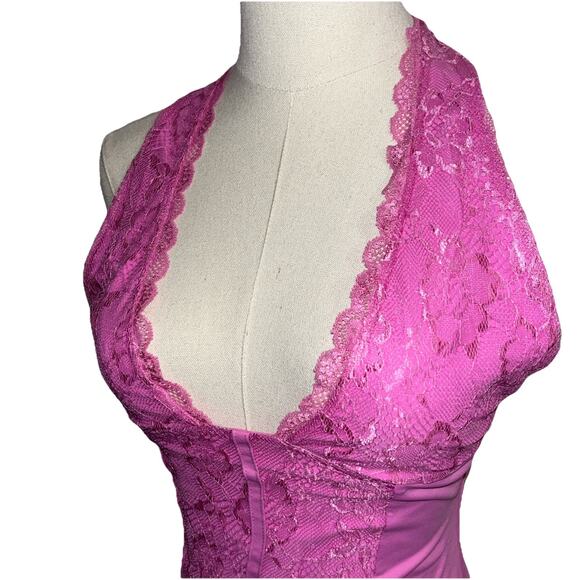 UNCOOYEE Sexy Floral Lace Thong Bodysuit Halter VNeck Sleeveless Backless Pink S - Picture 4 of 11